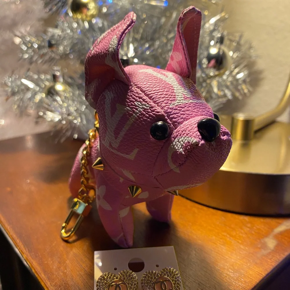 Pink Dog Keychain with Gold Accents - Picture 4 of 4